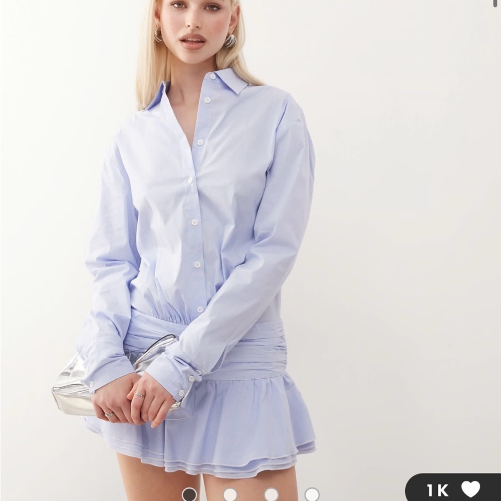 Lioness Blue Ruched Button Down Shirt